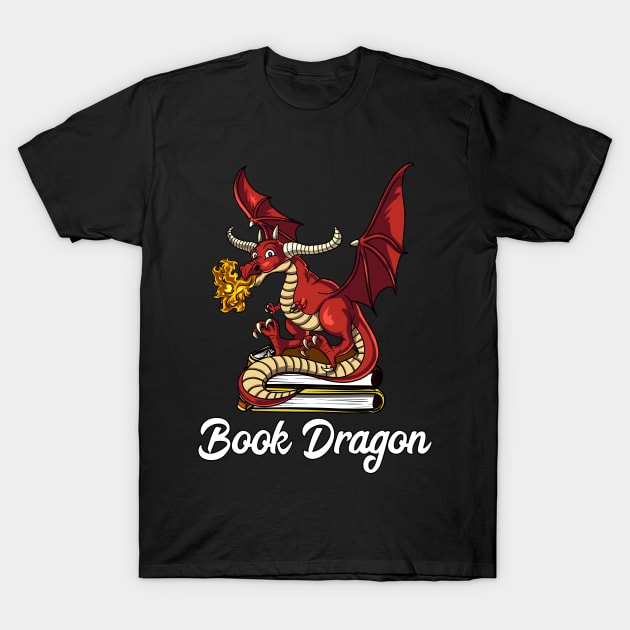 Book Dragon Reading T-Shirt by underheaven